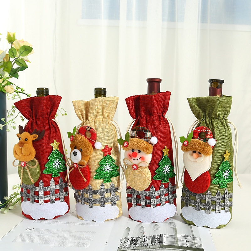 Saco de Natal Vinho Tinto Decoração de Natal Conjunto de Garrafas de Natal Conjunto de Garrafas de Natal Restaurante Suprimentos de Natal Decorações Santa Bottle Bag