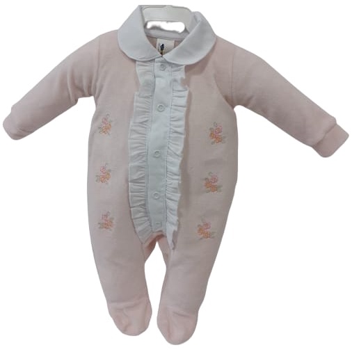 Macacão Plush Bebê Feminino Bordado Chuquinha Baby Babado