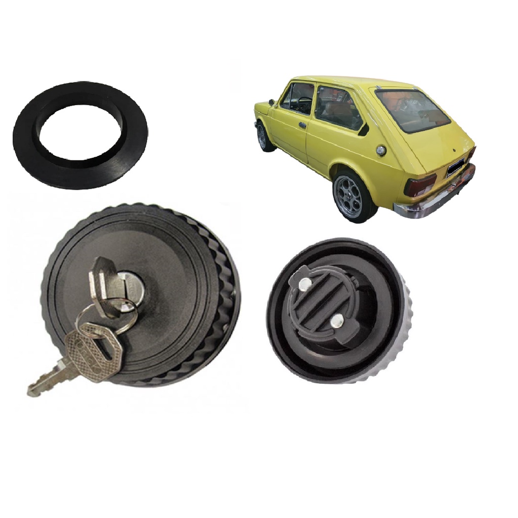 KIT Tampa Combustível chaves +Borracha Bocal Tanque Fiat 147