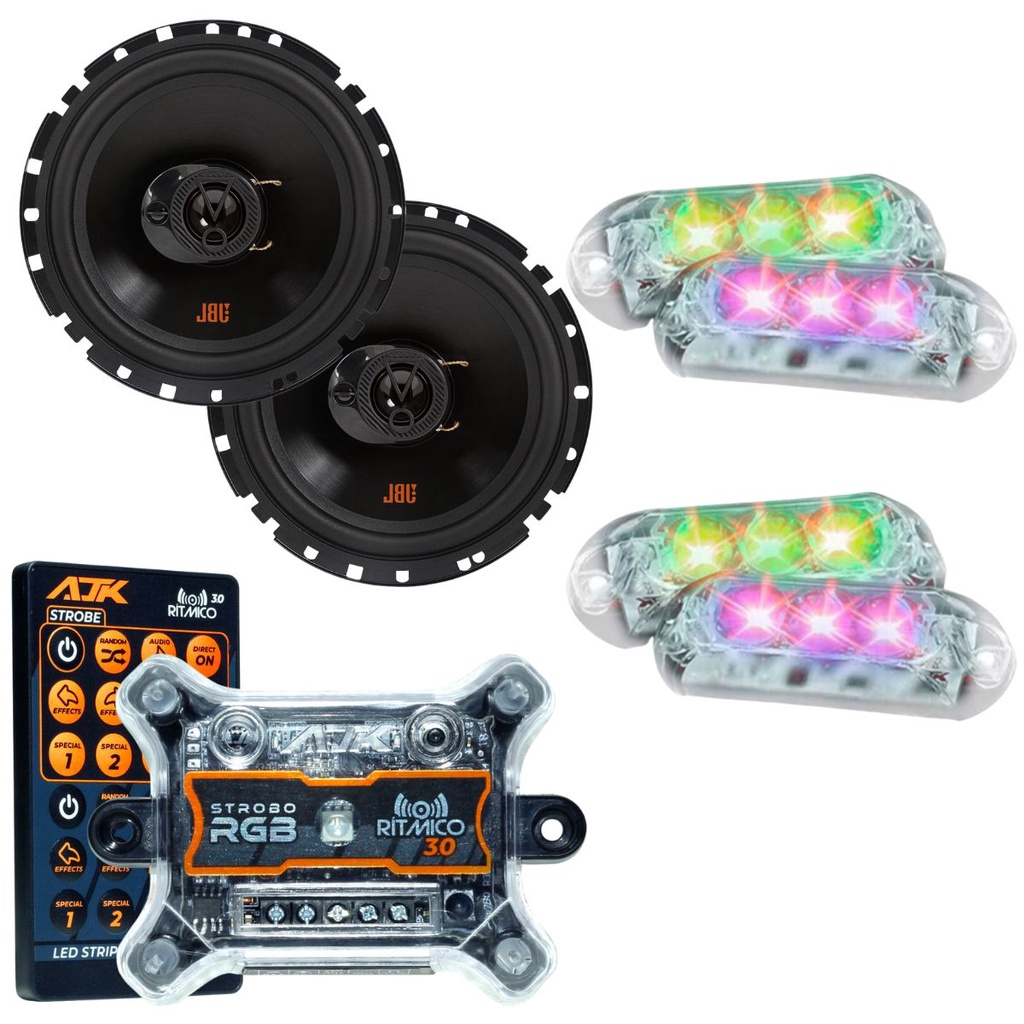 Kit 2 Alto Falantes 6  JBL FLEX4 6TRFX55 110 Watts Rms + Kit 4 Strobo AJK 6W Ritimico 3.0