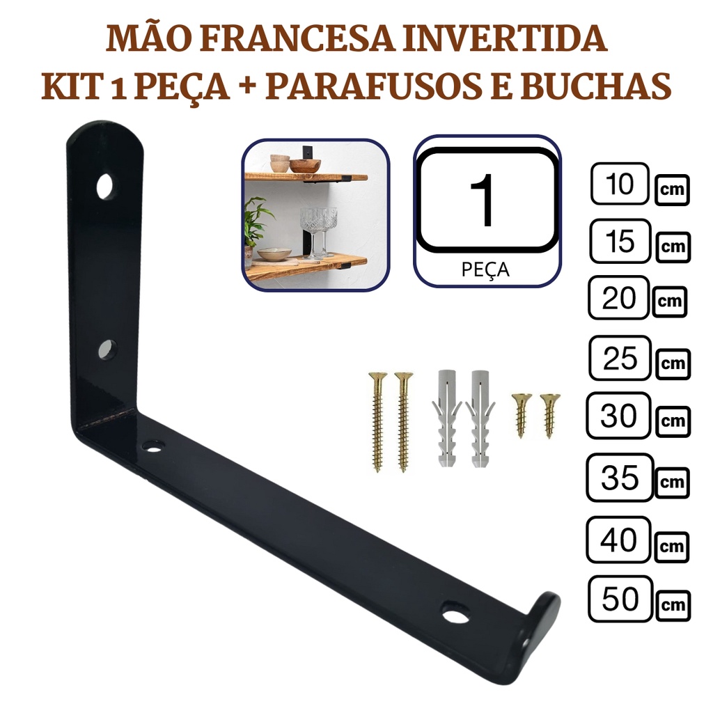 Mão Francesa Invertida 1 Peça Preta Prateleira Industrial Cantoneira Invisível Suporte Microondas com Parafusos para Instalação