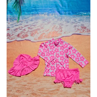 Conjunto Bebê Proteção Solar UV Rosa Flor P a 4 anos Praia
