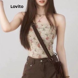 Lovito Vintage Regata & Camisa Feminina Floral Com Zíper L45AD031 (Damasco)