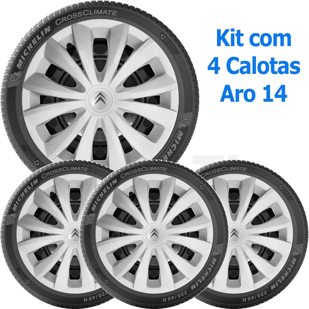 4x Calota CITROEN C3 C4 PICASSO Aro 14 Prata 136ar