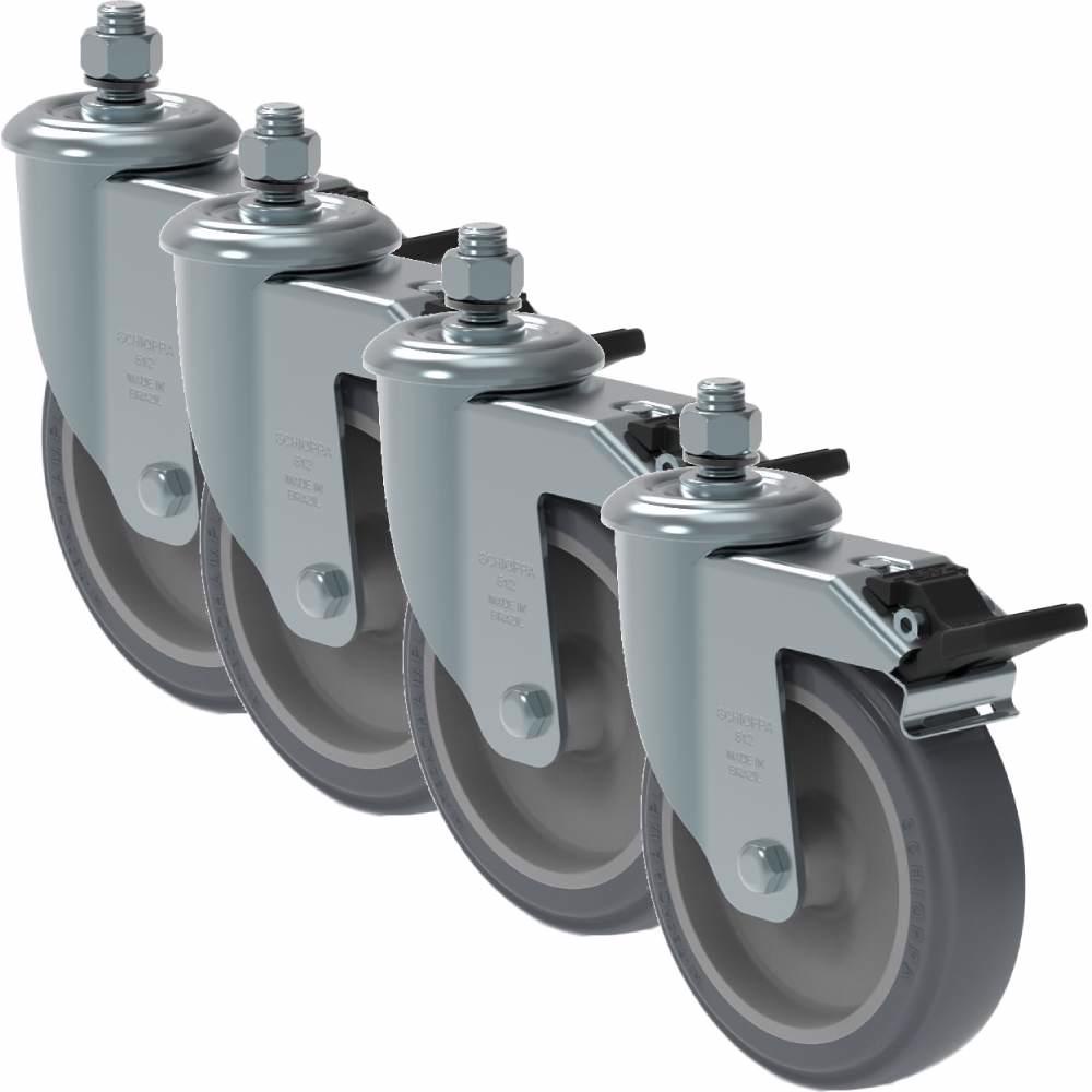 Rodizio Giratório com Freio Espiga Roscada 6 POL até 85kg 4 Peças GLE-612 SCHIOPPA em Oferta na Shopee