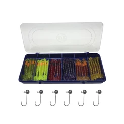 Kit Camarão Artificial 30 Camarões 8cm + 6 Jigs + 1 Estojo