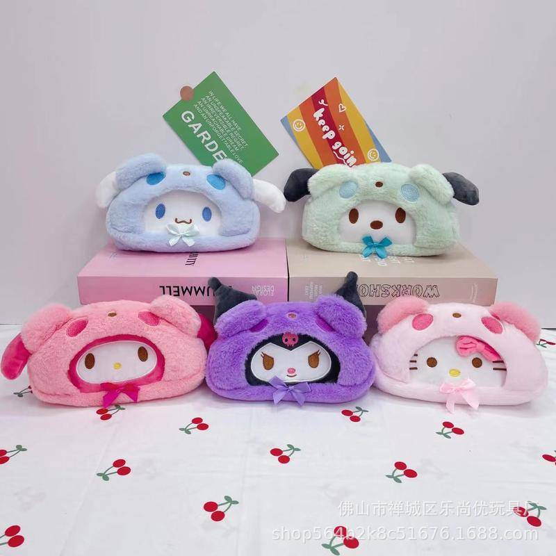 2024 Gato Desenho Animado Sanrio Mymelody Kuromi Cinnamoroll Pochacco Kawaii Estojo De Lápis De Volta Às Aulas Para Meninas Saco De Cosmética De Pelúcia Fofinha Suprimentos Estudantis Caixa De Papelaria Presente
