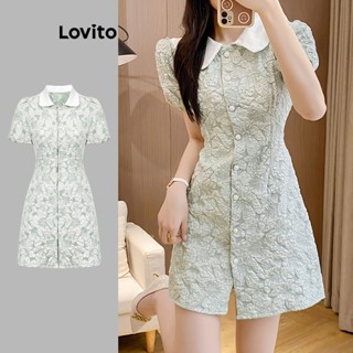 Lovito Elegante Vestido Jacquard Floral com Botões Frontais para Mulheres L74ED163
