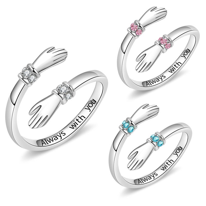 Mãos De Amor Abraço Diamante Anel Gravado Feminino Casal Aberto Jóias Européias E Americanas em Oferta na Shopee