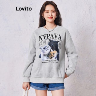 Lovito Casual Moletom Feminino com Estampa de Texto LNE30078 (Cinza Claro)