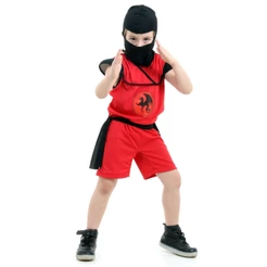 Fantasia Infantil Guerreiro Ninja Vermelho Curto Com Capuz