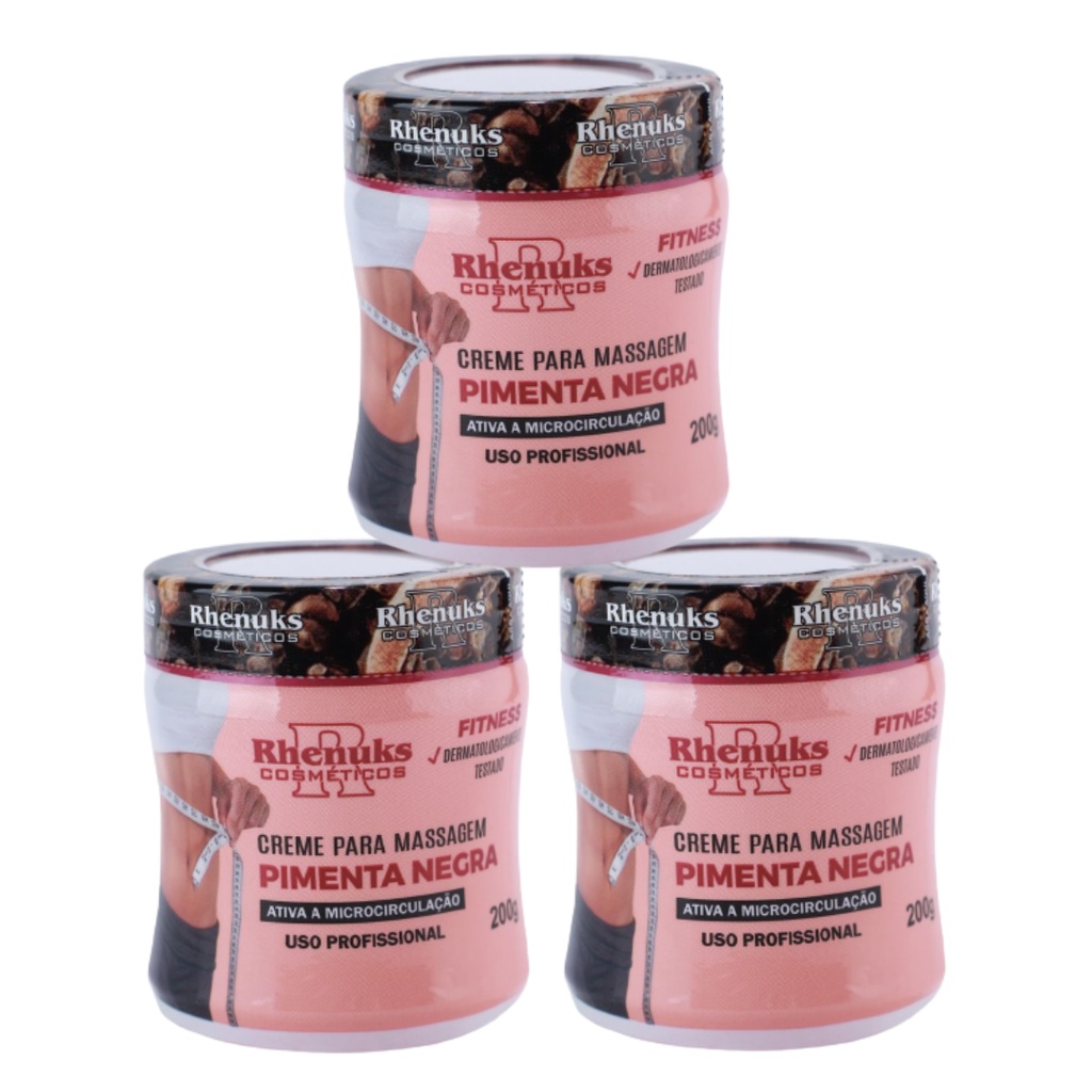 Kit 03 Unidades Gel Massageador Redutor de Medidas Corporal Abdominal Pimenta Negra Rhenuks