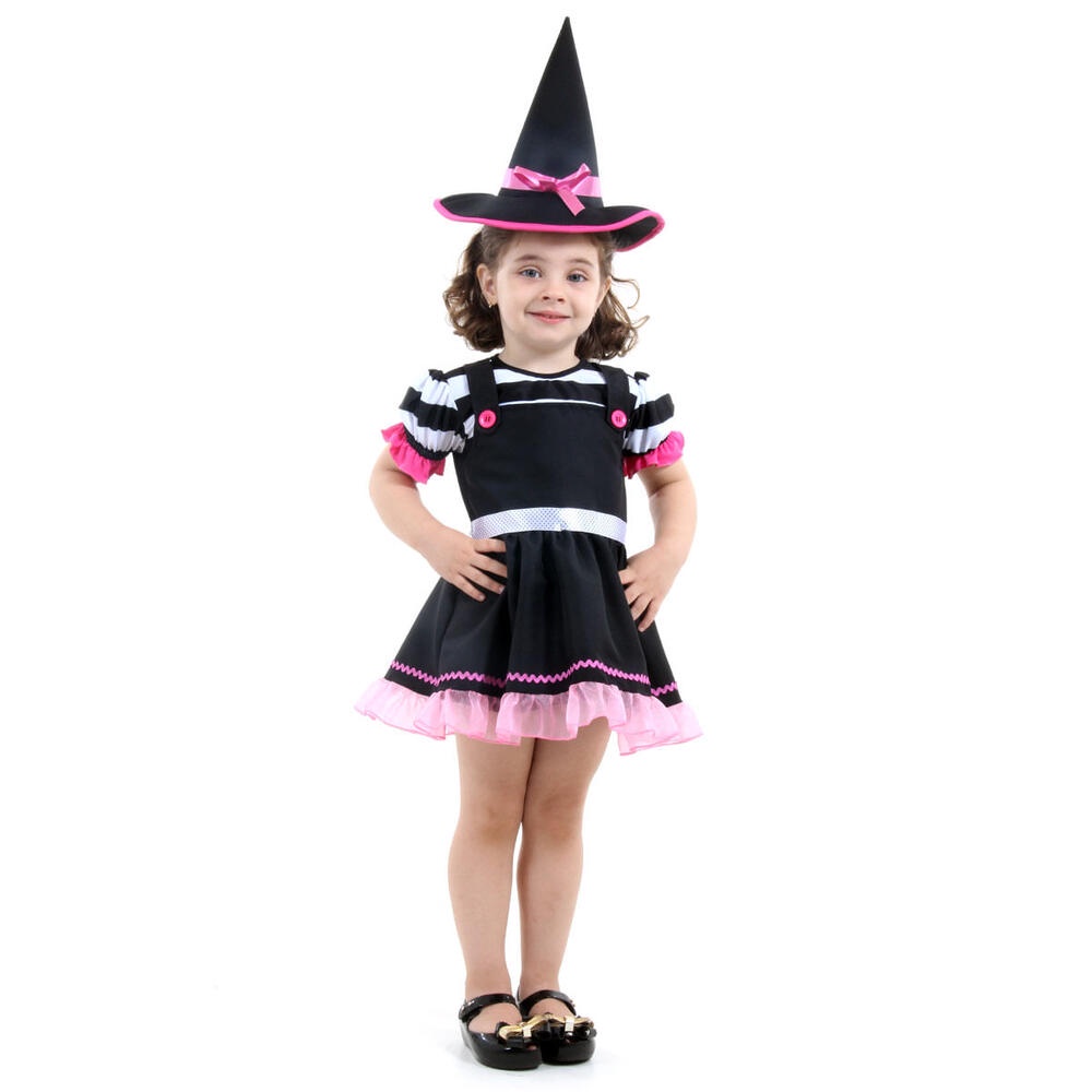 Fantasia Bebê Bruxa Rosa Menina Vestido Com Chapéu Halloween - Baby & Kids Fashion