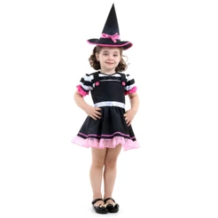 Fantasia Bebê Bruxa Rosa Menina Vestido Com Chapéu Halloween