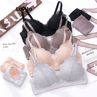 Lovito Bralette Sexy De Renda Lisa Com Alça Ajustável Para Mulheres LNE38287 (Café/Cinza Claro/Rosa Claro/Preto)