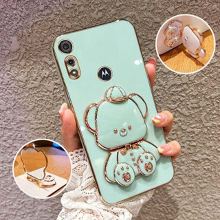 YBD Cute Little Bear Stand Phone Case Para Motorola Moto E6S 2020 G31 G50 5G Material TPU Ultra Fino Galvanizado (Com Espelho De Maquiagem)
