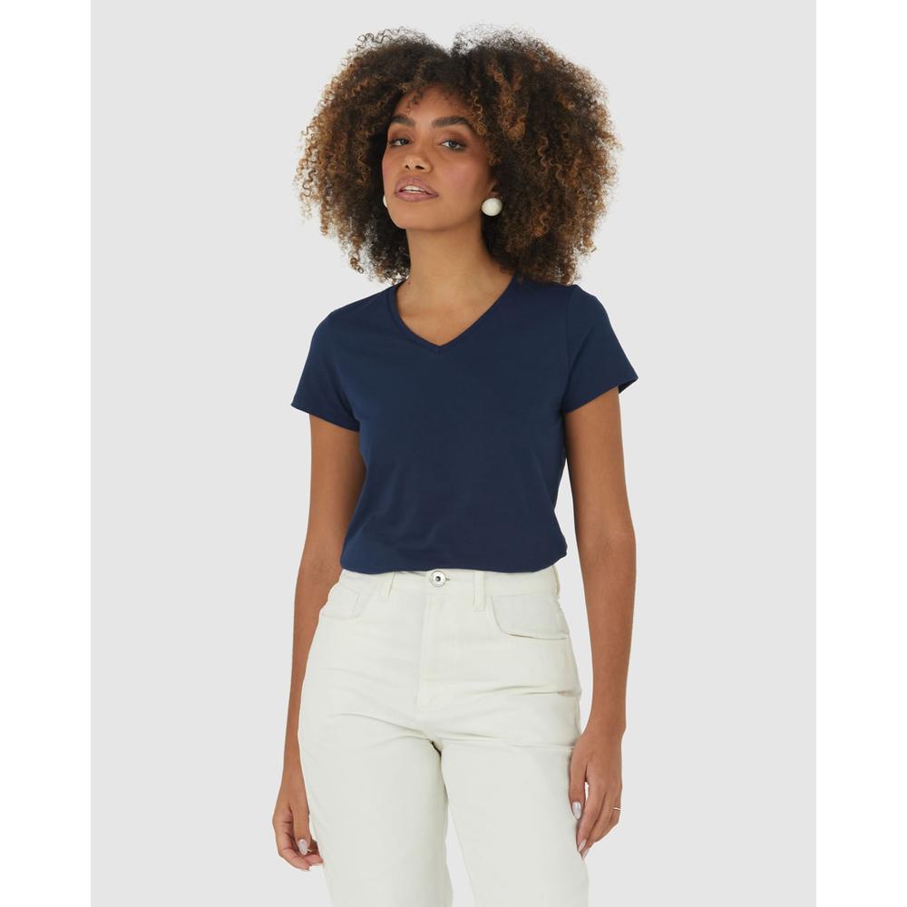 Blusa Básica Feminina Decote V Em Algodão em Oferta na Shopee