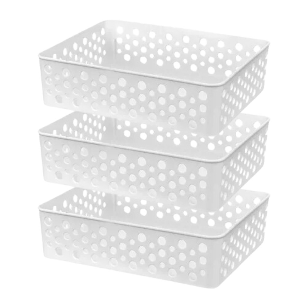 Kit Conjunto 3 Cestos Organizador Compacto Prático Design Médio Decorativo Vazado Gaveta Empilhável em Oferta na Shopee