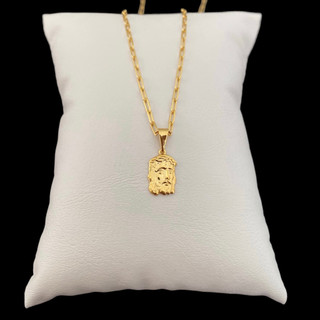 Corrente Masculina elos longos Banhada a ouro18k com Pingente Face de Cristo Pequeno Cordão masculino Folheado
