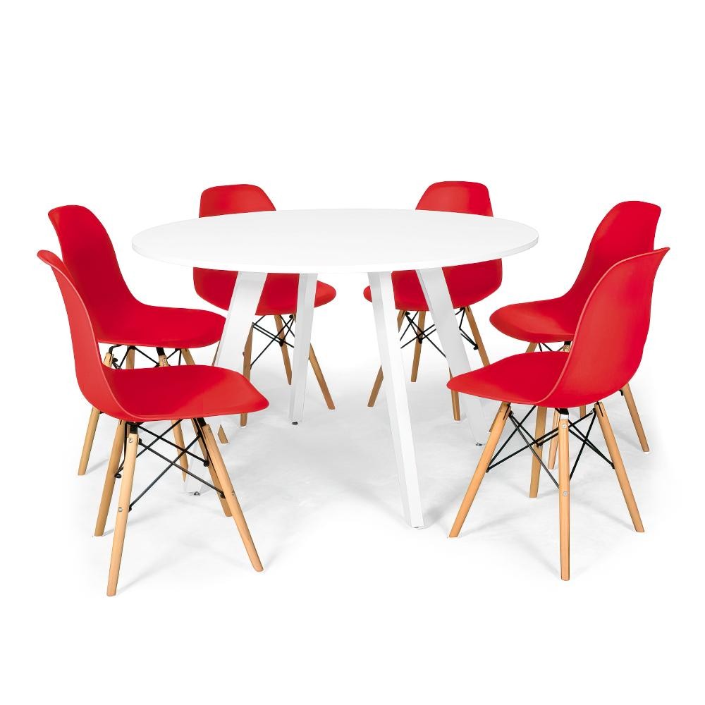 Conjunto Mesa de Jantar Redonda Amanda Branca 120cm com 6 Cadeiras Eames Eiffel - Home & Living