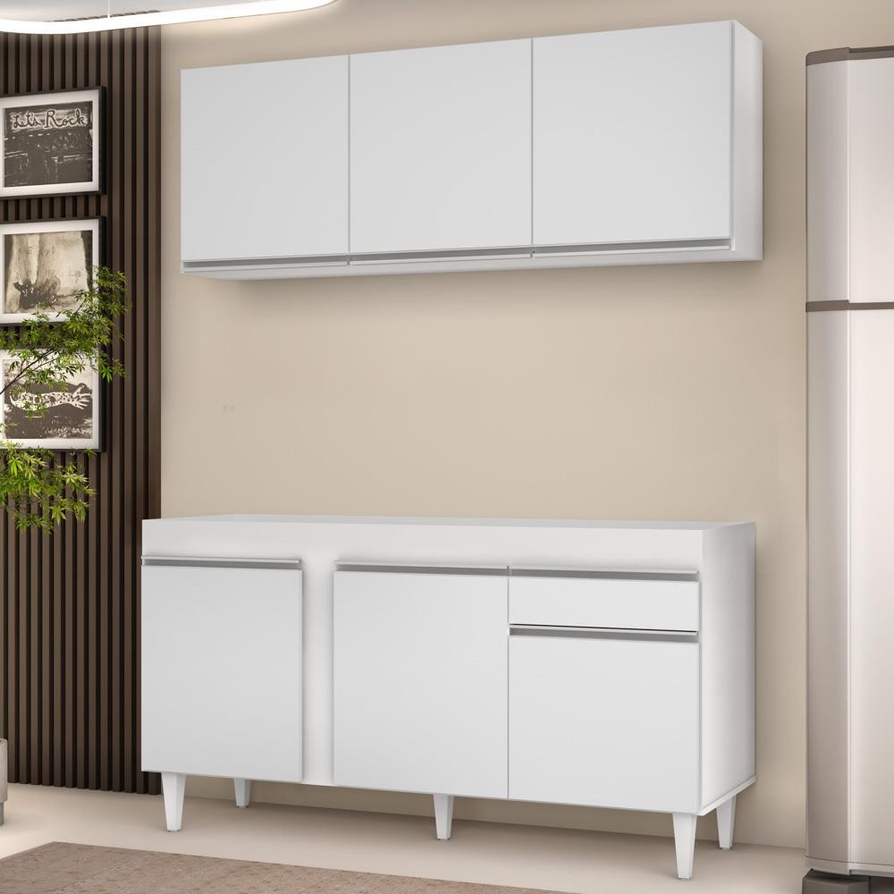 Armário Aéreo Argélia e Balcão Para Pia 150cm Dakota Branco - Lumil Móveis em Oferta na Shopee