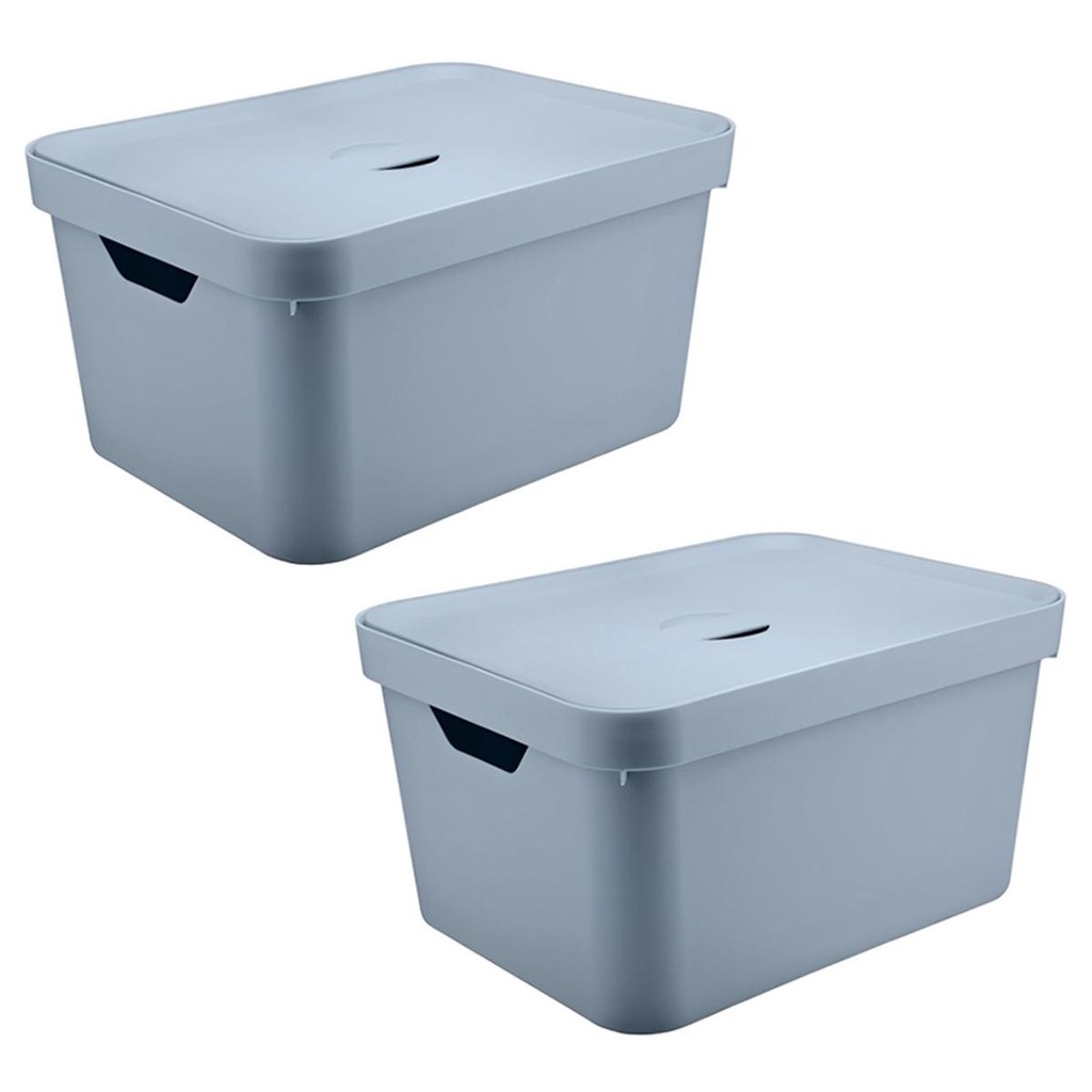 2x Caixa Plastica Grande 32L OU Cube Organizadora Azul em Oferta na Shopee