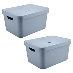 2x Caixa Plastica Grande 32L OU Cube Organizadora Azul