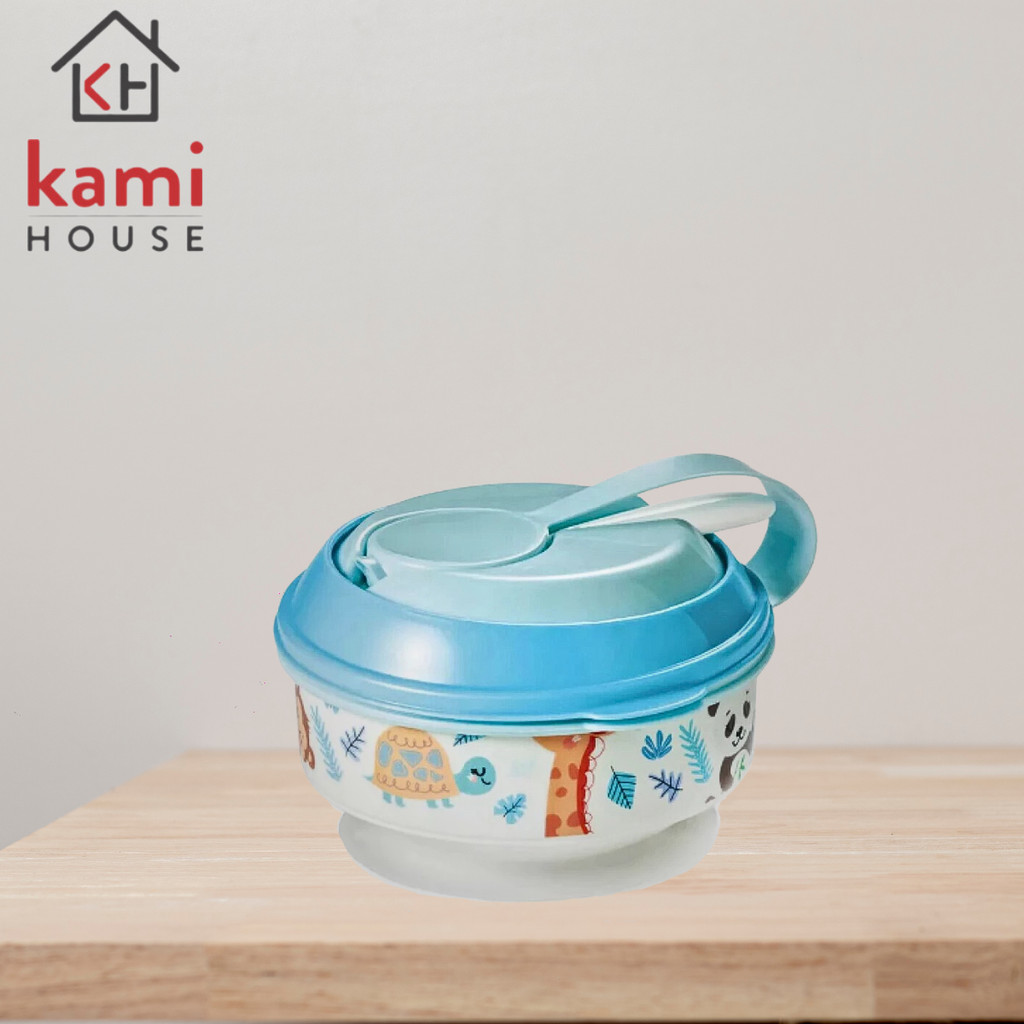 Pote Papinha com Amassador Azul Bichinhos