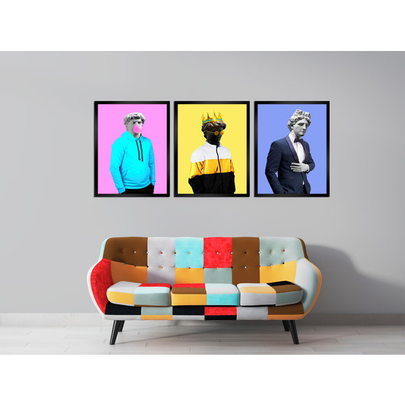 Quadros Decorativo 3 peças 20x30 Mosaico Mdf Alta Resolução Full HD Escultura Grega Estatua Fashion
