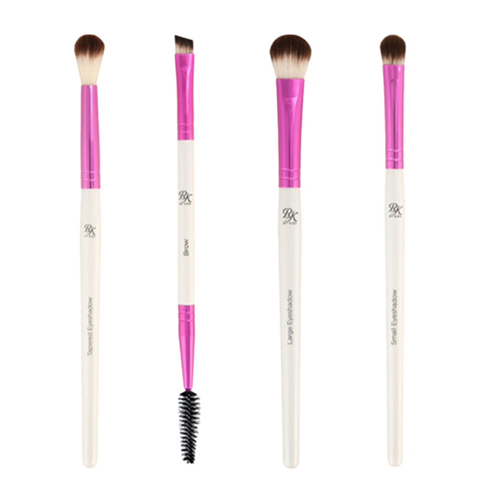 Kit com 4 Pincéis para Olhos Rk by Kiss New York - Pincel para Esfumar Sombra - Pincel para Sobrancelha - Pincel para Sombra Largo - Pincel para Sombra Pequeno