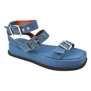 Sandalia Papete Feminina Plataforma Fashionista Jeans Fivela