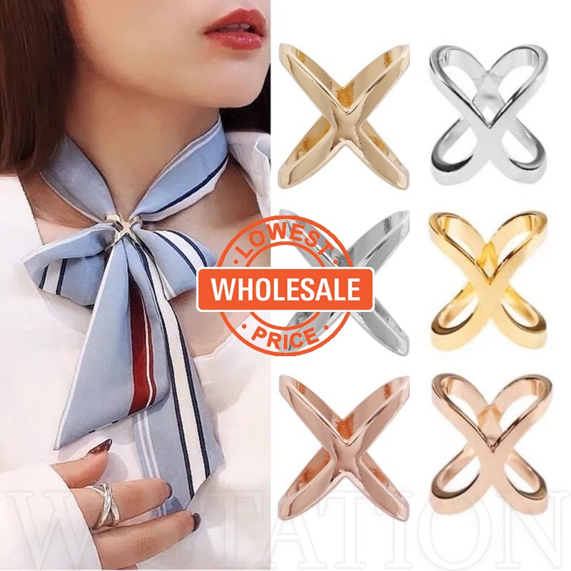 Multi-Uso Fashion Cross Três Anel Fivela De Lenço De Cachecol/X Forma Clip De Metal