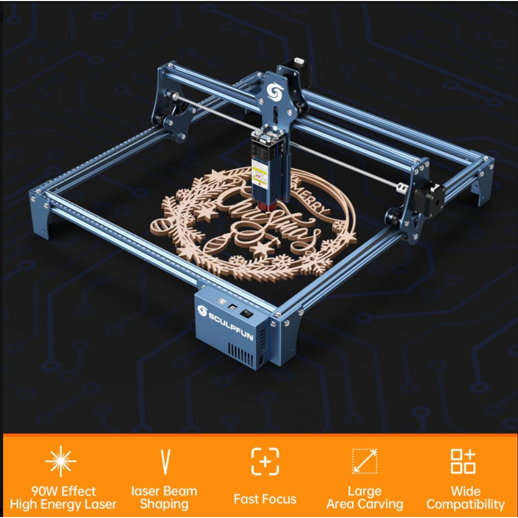 SCULPFUN-S9 Máquina De Gravura A Laser, Efeito 90W, Ultra-Thin Laser Beam, Shaping Tecnologia, Máquina De Corte Gravador Acrílico, 410x420mm  Enviado do Brasil