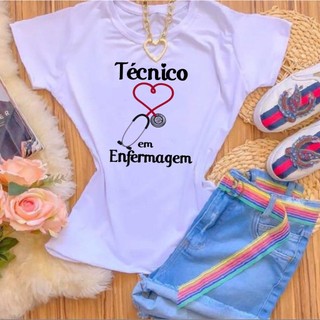T-SHIRTS POLIÉSTER BRANCO TÉCNICO DE ENFERMAGEM