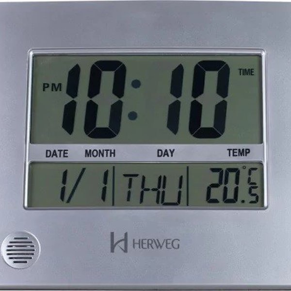 Relógio de Parede ou Mesa Digital Calendário Termômetro Herweg 6472