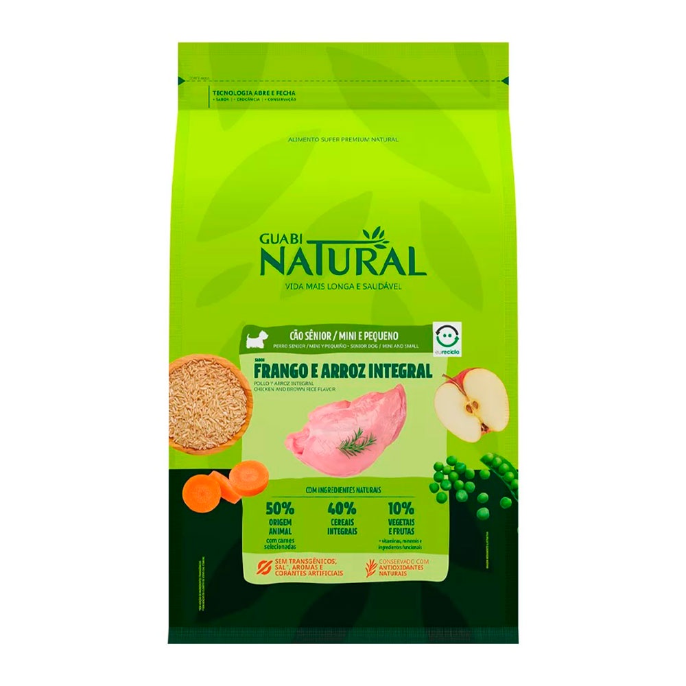 Ração Guabi Natural Para Cães Sênior Porte Mini e Pequeno Sabor Frango e Arroz Integral 10,1kg