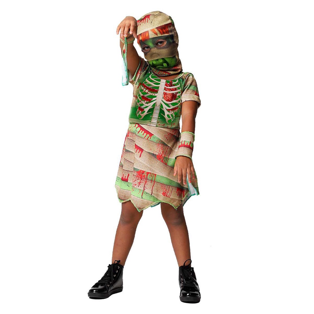 Fantasia de Halloween Menina Múmia Nefertiti com Máscara