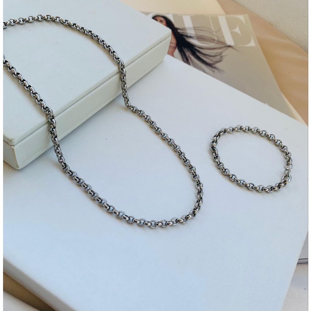 Conjunto de Pulseira e Colar Elo português semi joia verniz italiano