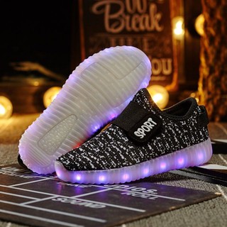 Sapatos luminosos para crianças Meninos de Verão Meninas Voadoras de Malha Tecida Respirável Cinto Mágico Recarregável Sapatos Coloridos Intermitentes de Luz