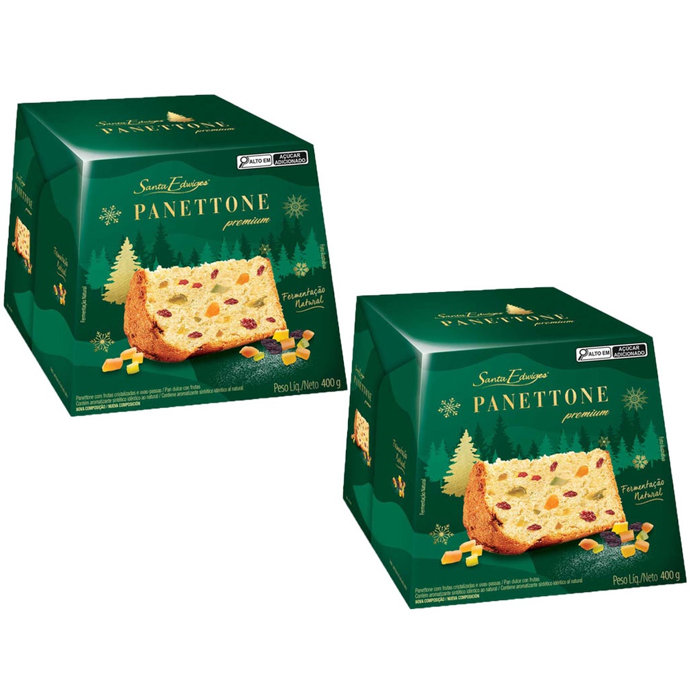 Kit 2 Panetones Premium Natal Gotas Chocolate, Frutas Cristalizadas 400g Santa Edwiges Escolha Sabor — imagem 2 de 2