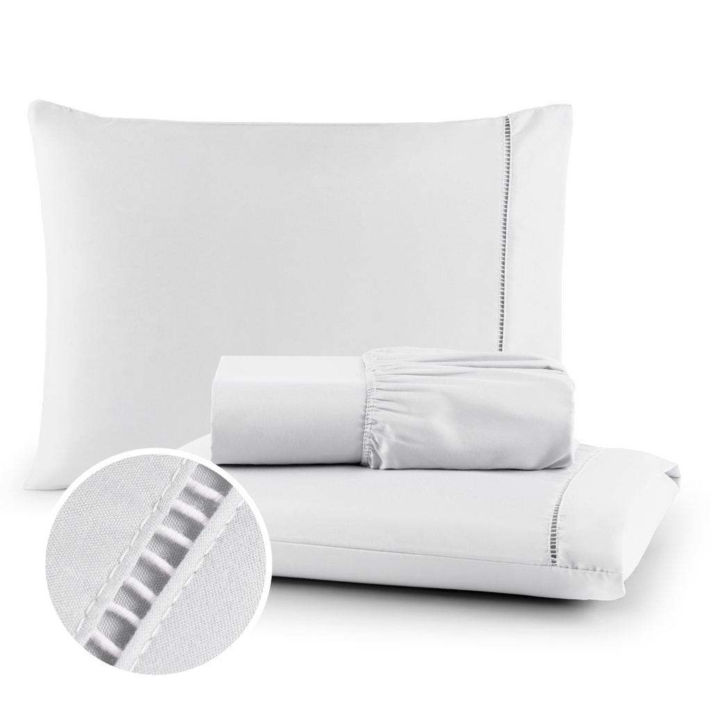 Lencol Queen Jogo De Cama Casal 400 Fios Micropercal com Ponto Palito