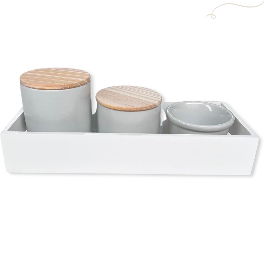 Kit Higiene Bebê Porcelana  Com Bandeja Decoração Organizador 2 Potes Molhadeira Menina Menino