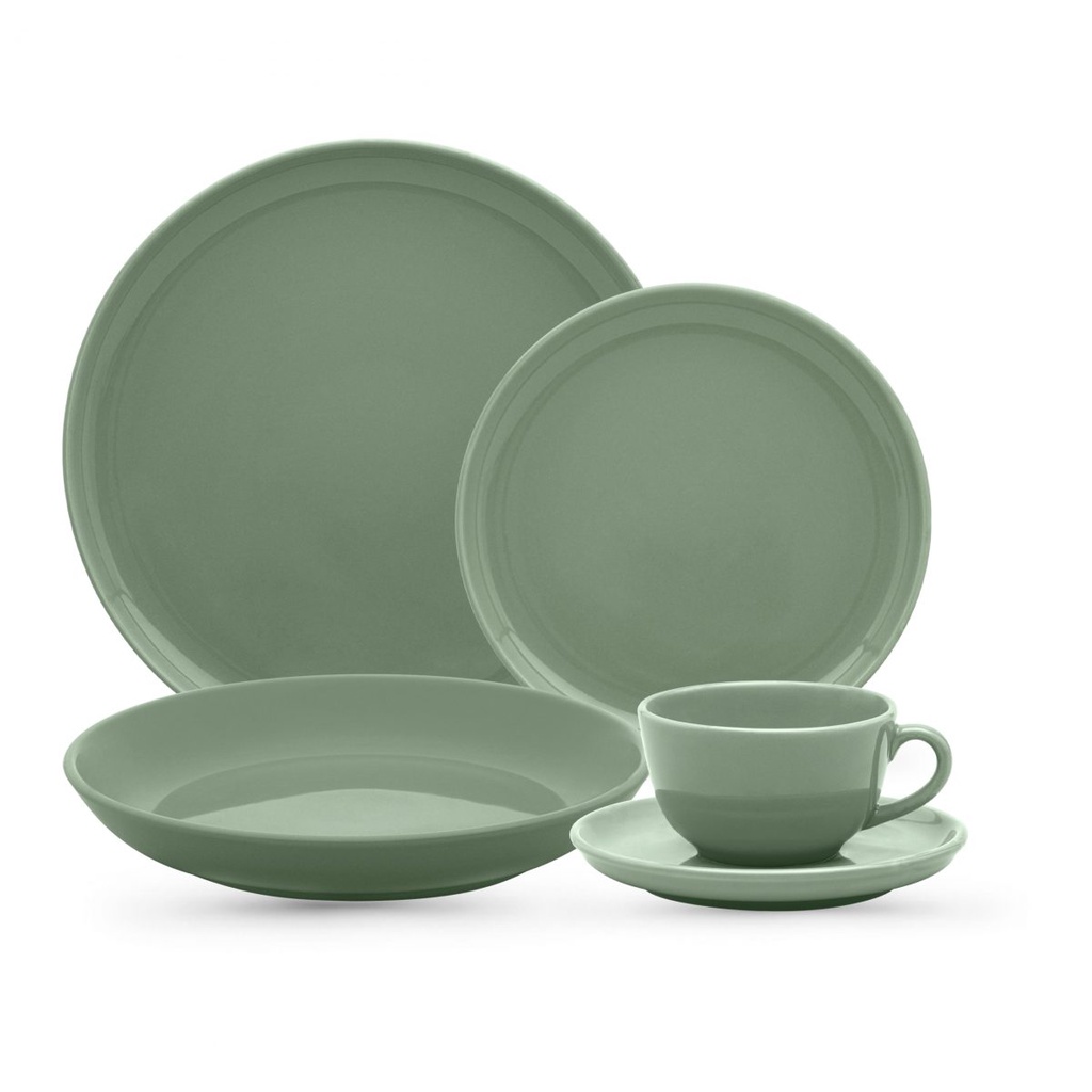 Aparelho de Jantar E Chá 20 Peças Flat Matcha Verde Oxford Jogo De Pratos E Xícaras - Home & Living