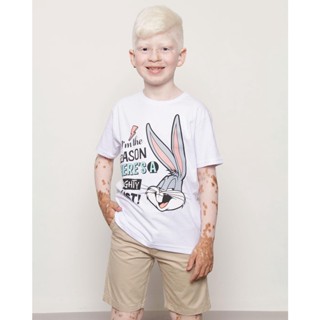 Camiseta Infantil Manga Curta Looney Tunes Pernalonga Branca