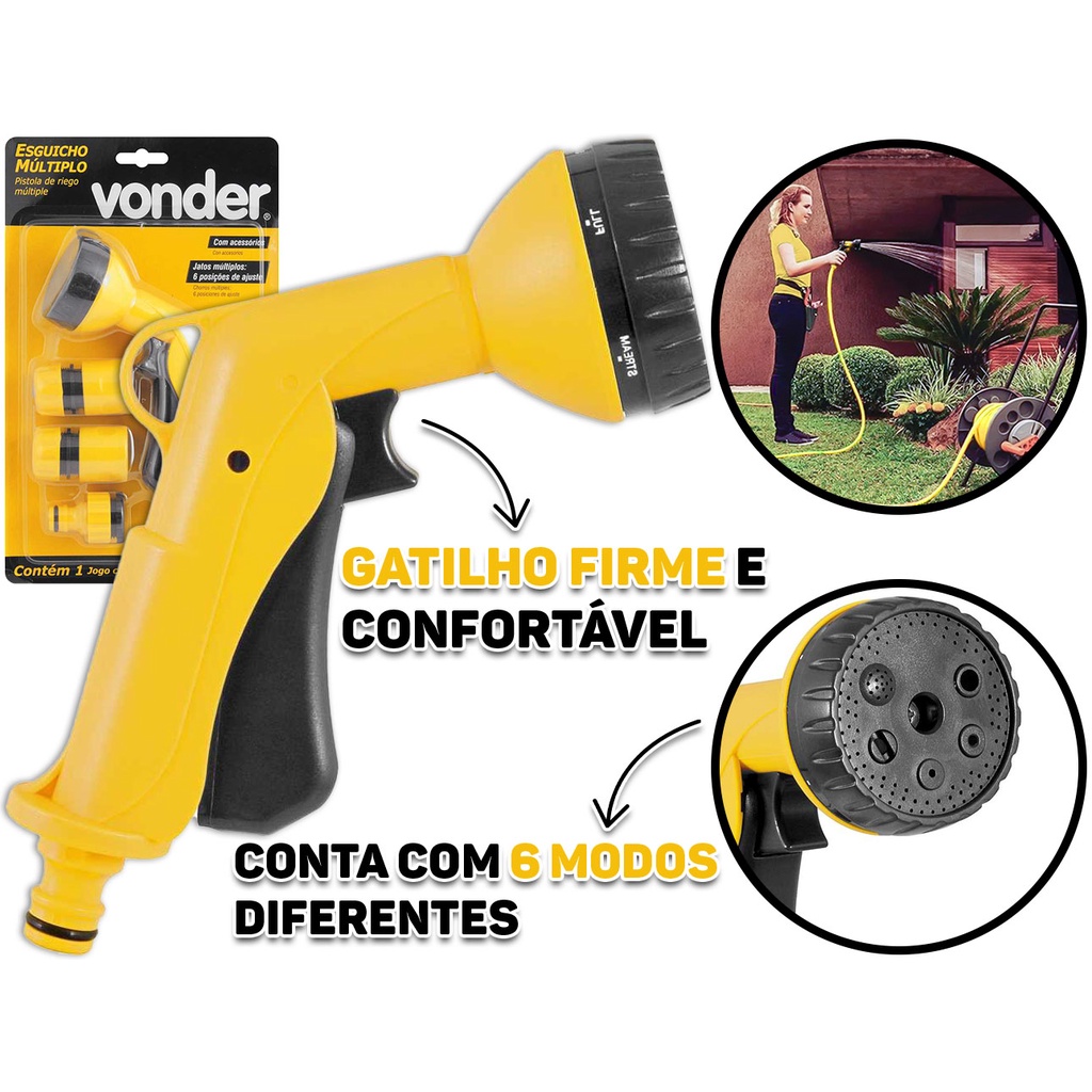 Esguicho Múltiplo Plástico 6 Posições De Ajuste C/ Trava Engate Rápido + Acessórios - Home & Living