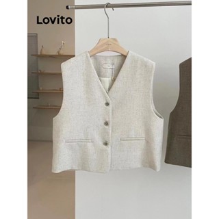 Lovito Regata Casual Feminina Com Botão Frontal Simples LNE38437 (Cinza Claro)