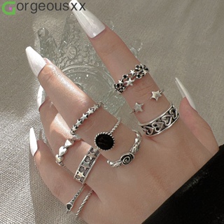 Punk Fashion Personalizado Conjunto Anéis Estrelas Do Coração Amor Mulheres Junta De Flores Jóias Acessórios Femininos em Oferta na Shopee