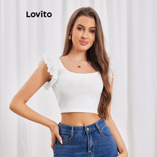 Lovito Camiseta Boho Básica com Detalhes de Tecido para Mulheres LBL06158 (Branco)