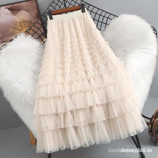 Saia de malha feminina de primavera e verão de alta qualidade 2023 Novo vestido de bolo de cintura alta saia de gaze de fada de comprimento médio