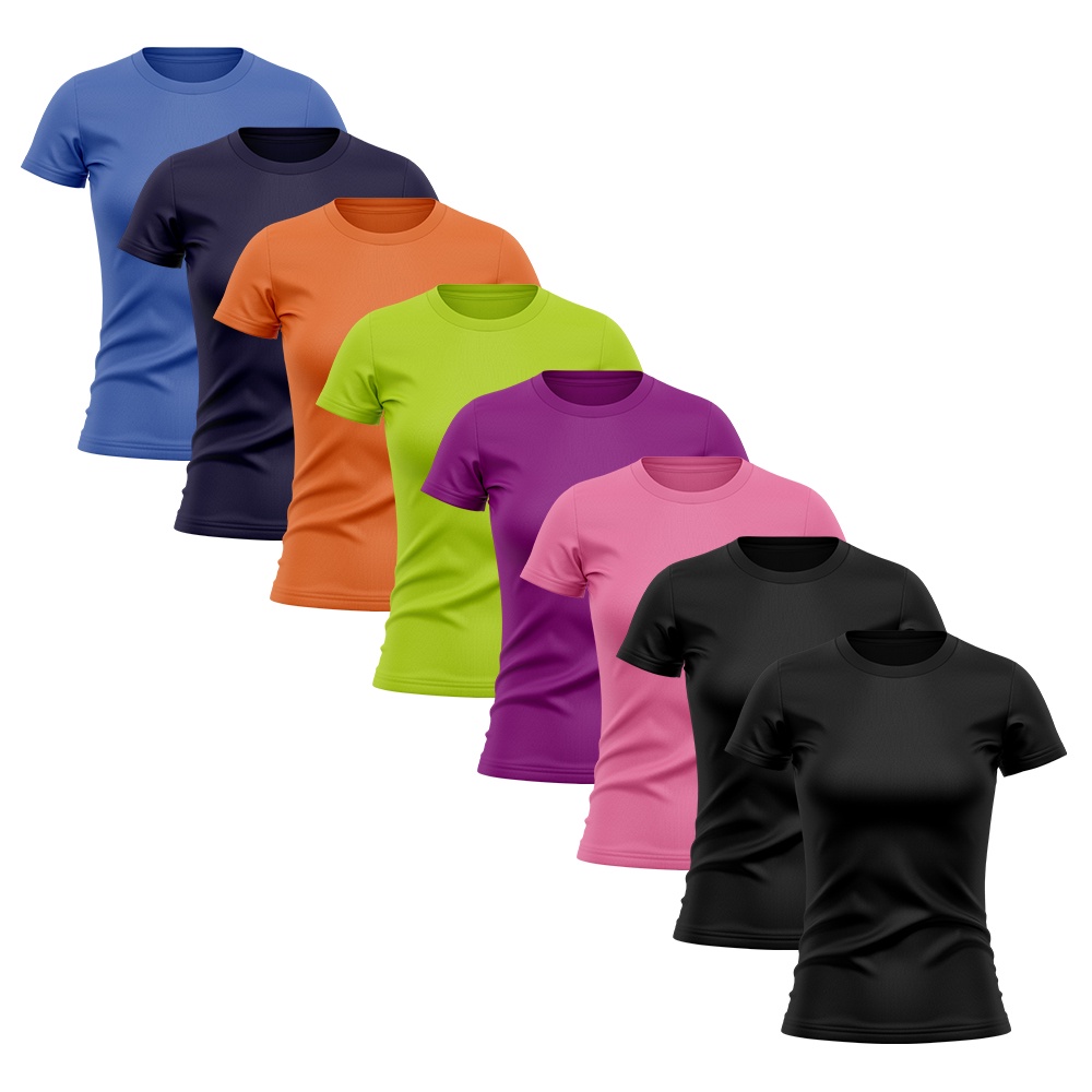 Kit 8 Camiseta Feminina Manga Curta Dry Fit Proteção Solar UV Baby Look Academia Treino Camisetas